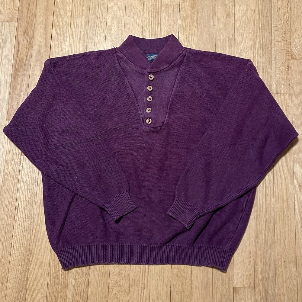 Vtg Lands End Sweater Men's XL Burgundy Henley 90s Button Long Sleeve USA